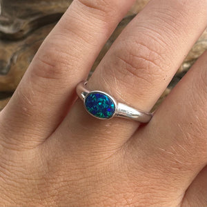 14k White Gold Doublet Opal Ring- Hand Made - Opal Whisperers