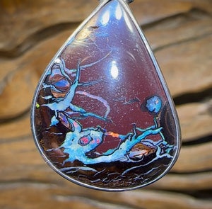 Sterling Silver - Solid Australian Tribal Boulder Opal Pendant - Opal Whisperers