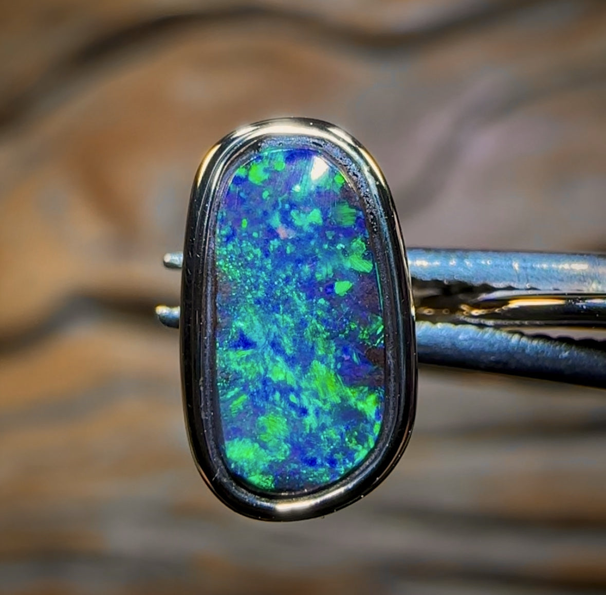 14k Gold - Solid Queensland Boulder Opal Ring and Earring Set