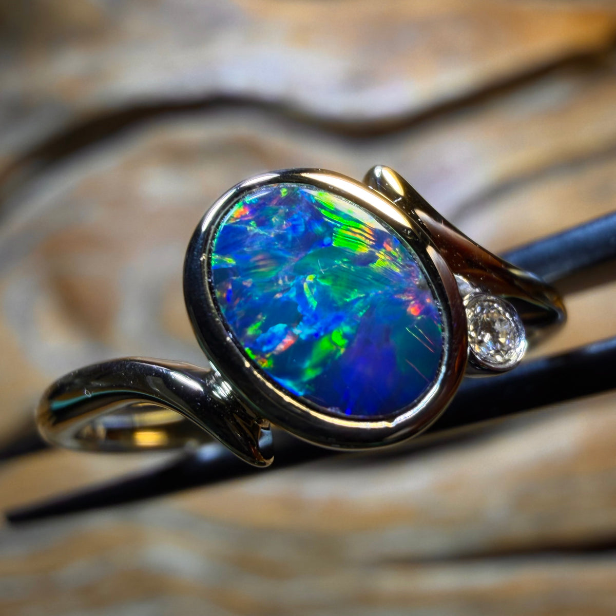 14k Gold - NEW Isaac Design Queensland Boulder Opal Doublet And Diamond Ring