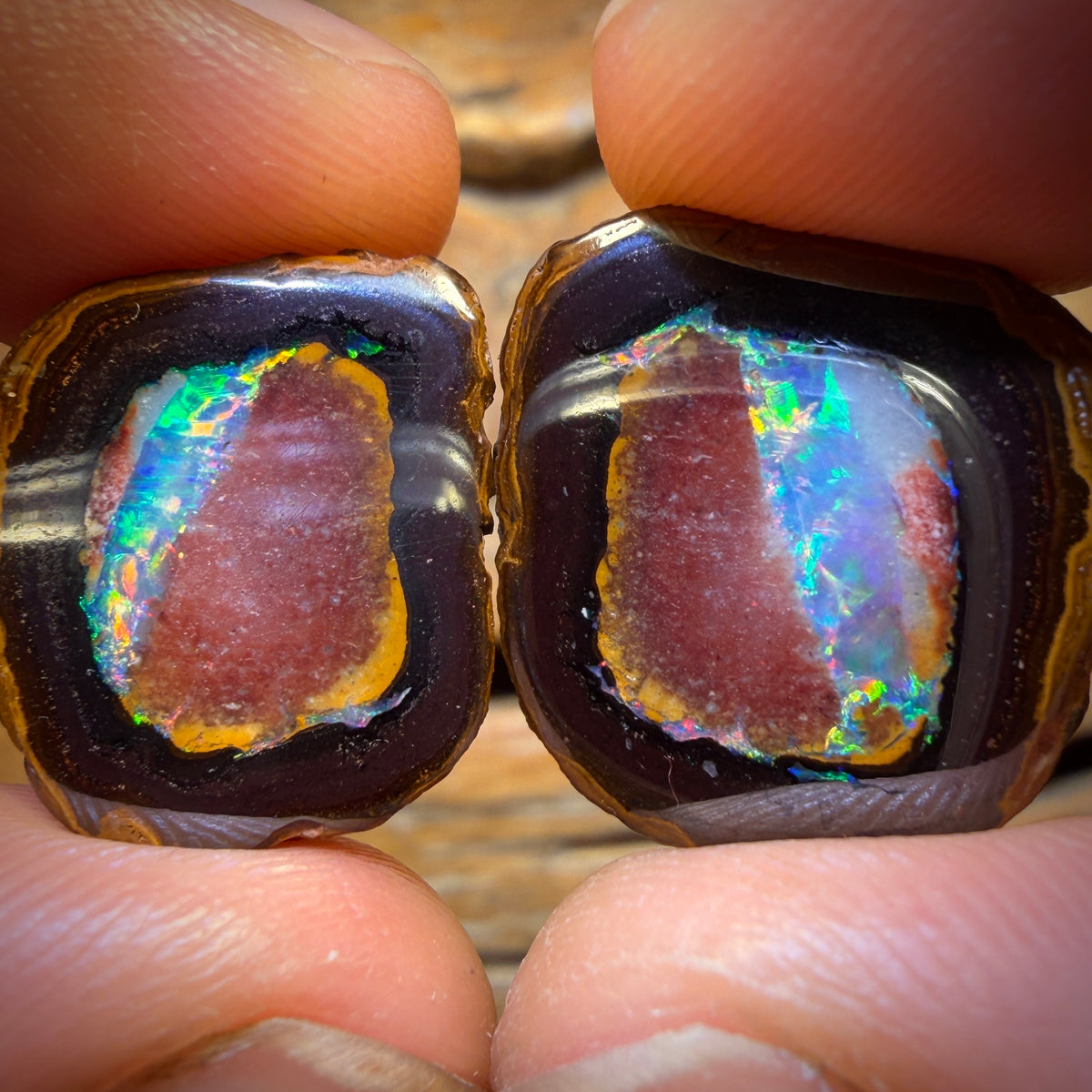 46.9cts - Yowah Nut Partial Crystal Centre Opal Pair Polished
