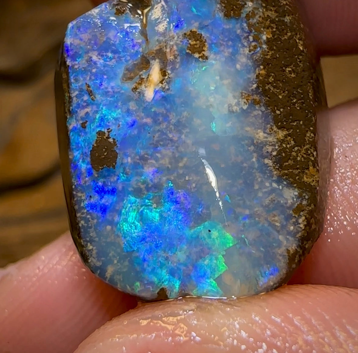 30.1cts - Australian Boulder Opal Rough Preform. Natural Split - Opal Whisperers