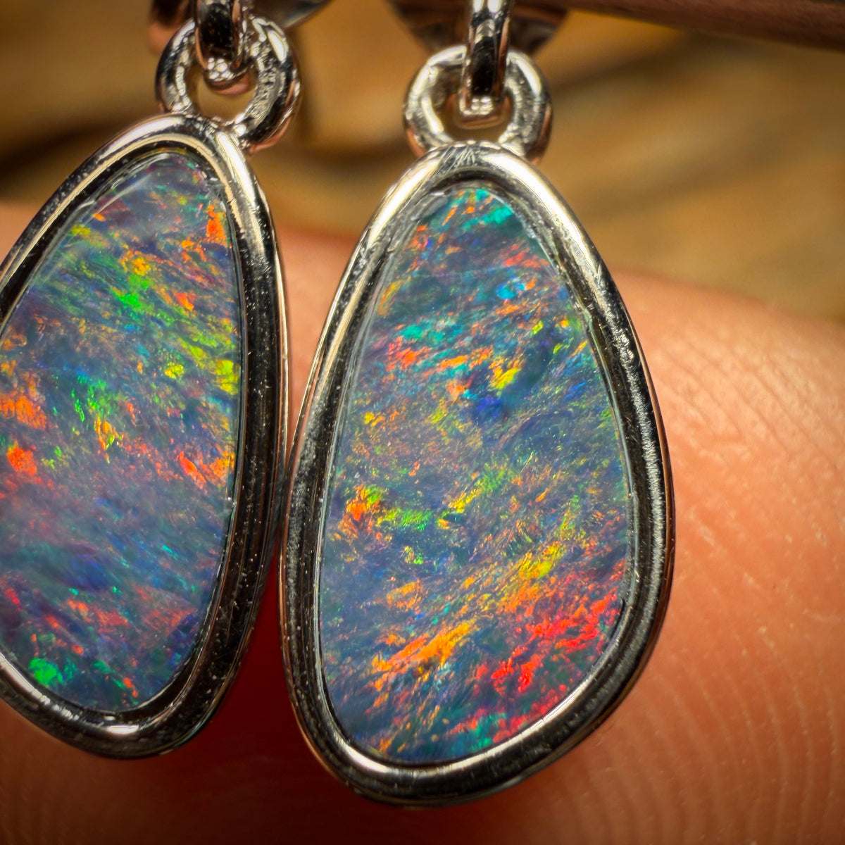 Sterling Silver - Australian Boulder Opal Doublet Drop Stud Earrings