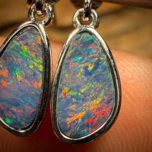 Sterling Silver - Australian Boulder Opal Doublet Drop Stud Earrings