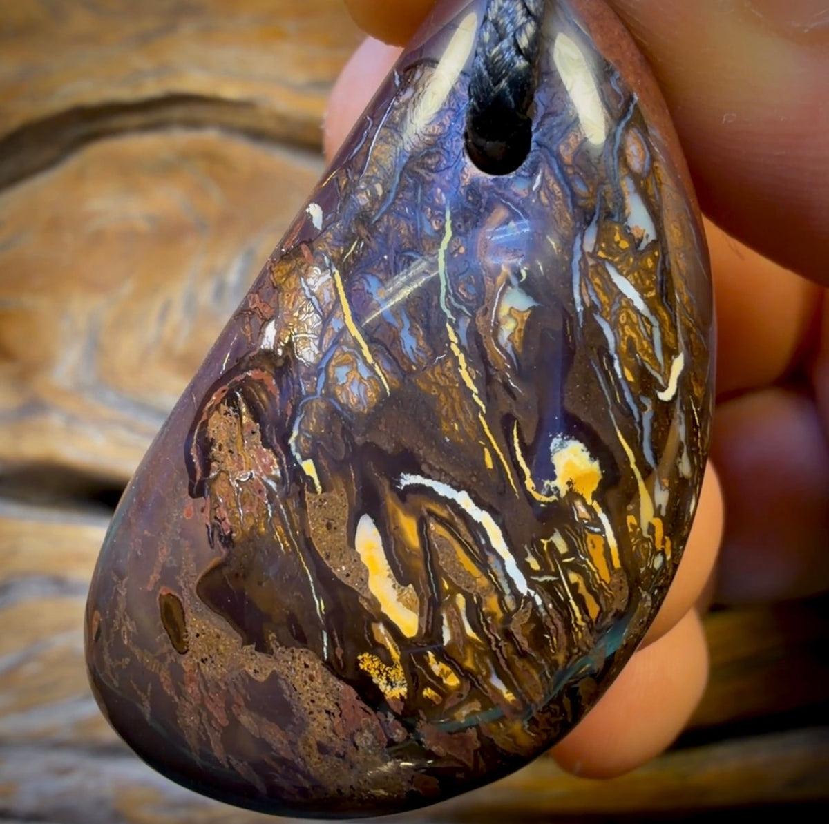 46 x 26mm - Drilled Boulder Opal Pendant w/ Eco Friendly Vegan Cord