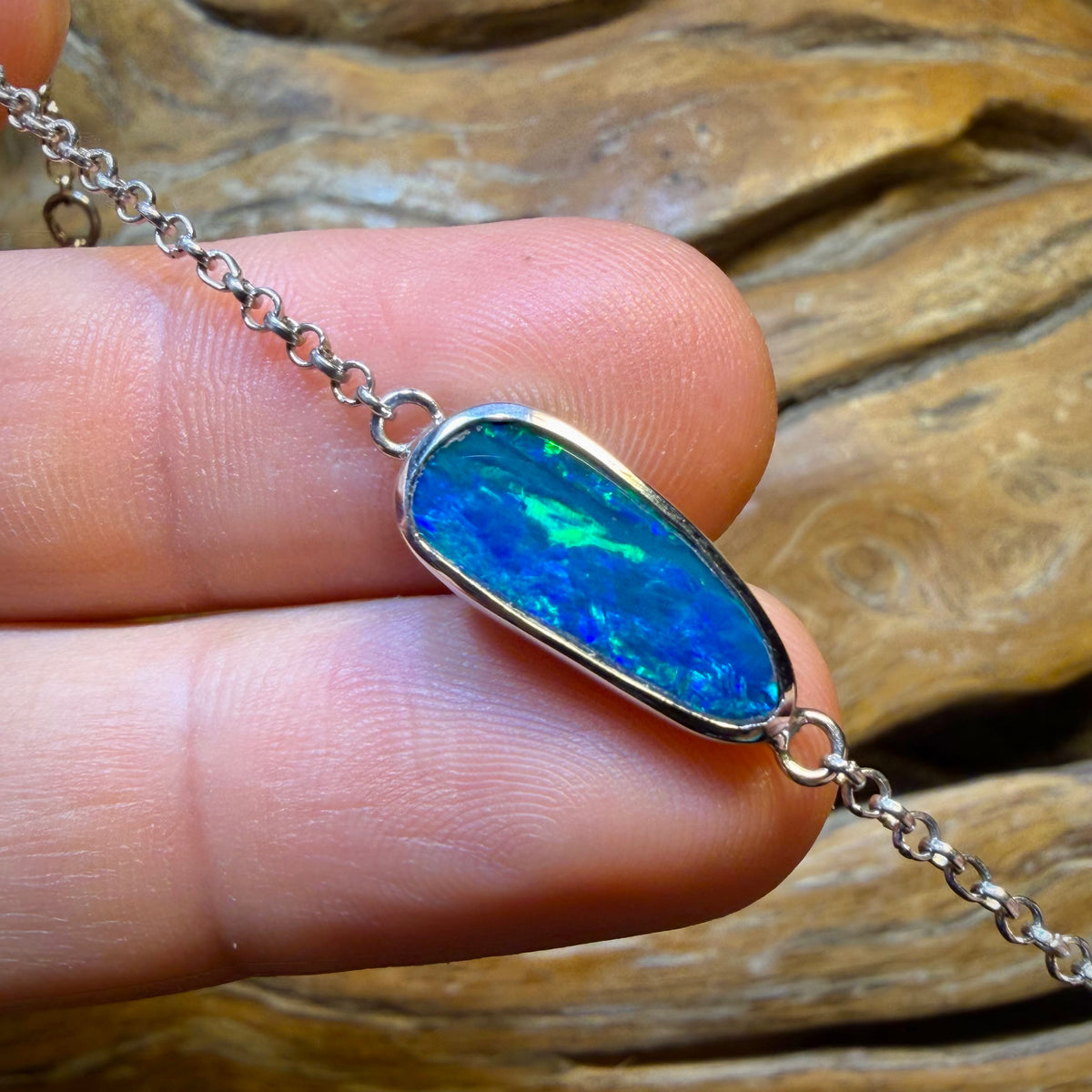Sterling Silver - Australian Boulder Doublet Opal Bracelet