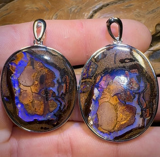 « Partners 2 » Argent sterling - Pendentif unisexe en opale Boulder fendue (PAIRE) !