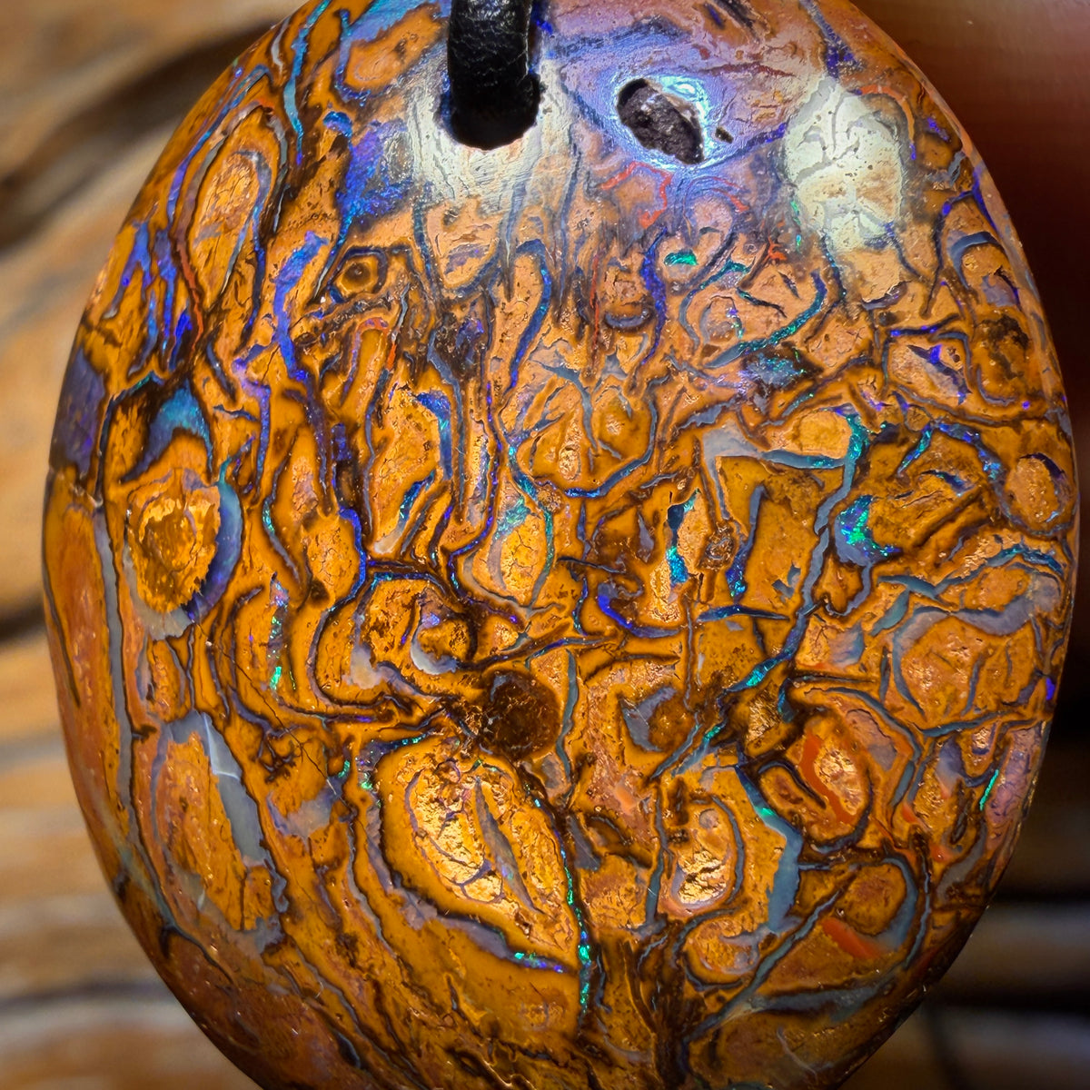 Bargain Card! 32 x 27mm - Awesome Drilled Art Tribal Queensland Boulder Opal Necklace