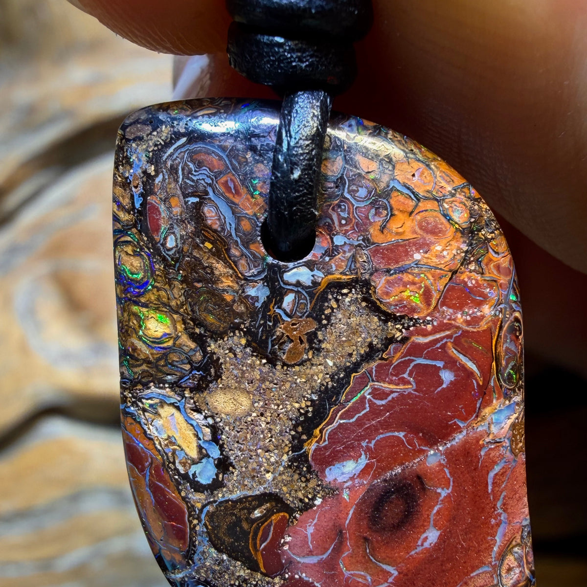 33 x 19mm - Drilled Tribal Queensland Boulder Opal Necklace