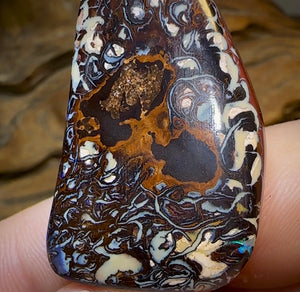 49 x 25mm - Drilled Australian Boulder Opal. Black TRIBAL PATTERN