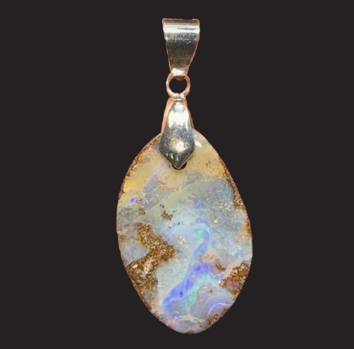 Sterling Silver - Australian Boulder Opal Drilled Pendant - Opal Whisperers