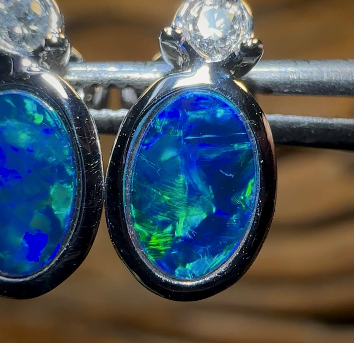 14k White Gold - Classic Queensland Boulder Doublet Earrings - Opal Whisperers