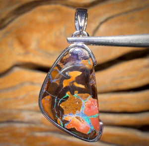 Sterling Silver - Solid Tribal Boulder Opal Pendant UNISEX