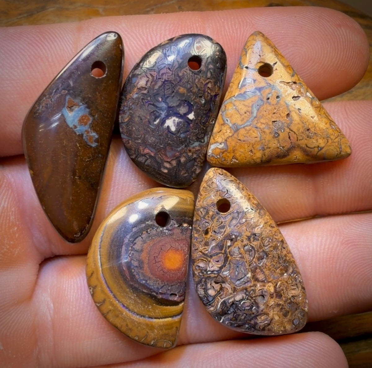 87.6cts - 5x Drilled Queensland Boulder Opals. Wholesale Parcel