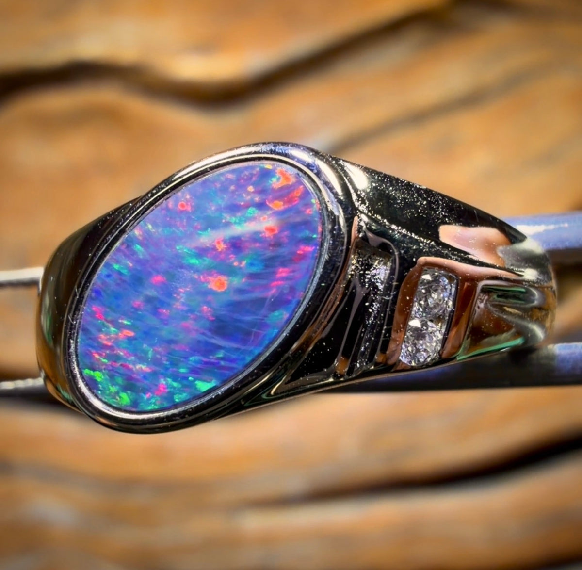 Sterling Silver - Queensland Boulder Opal Doublet Ring UNISEX Fire