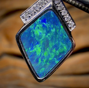 14k White Gold - Queensland Boulder Opal Doublet Pendant Old Gold and Diamond Bargain Price