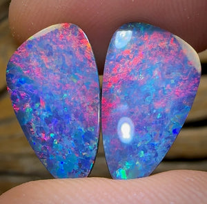 9.8cts - Top Full Face Pink Red Australian Boulder Opal Doublet Pair