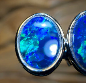 14k White Gold - Australian Boulder Opal Doublet Earrings - Opal Whisperers