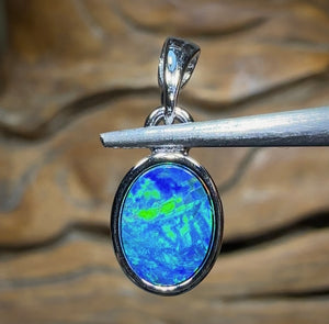 Sterling Silver - Australian Boulder Opal Doublet Pendant Simple Classic - Opal Whisperers