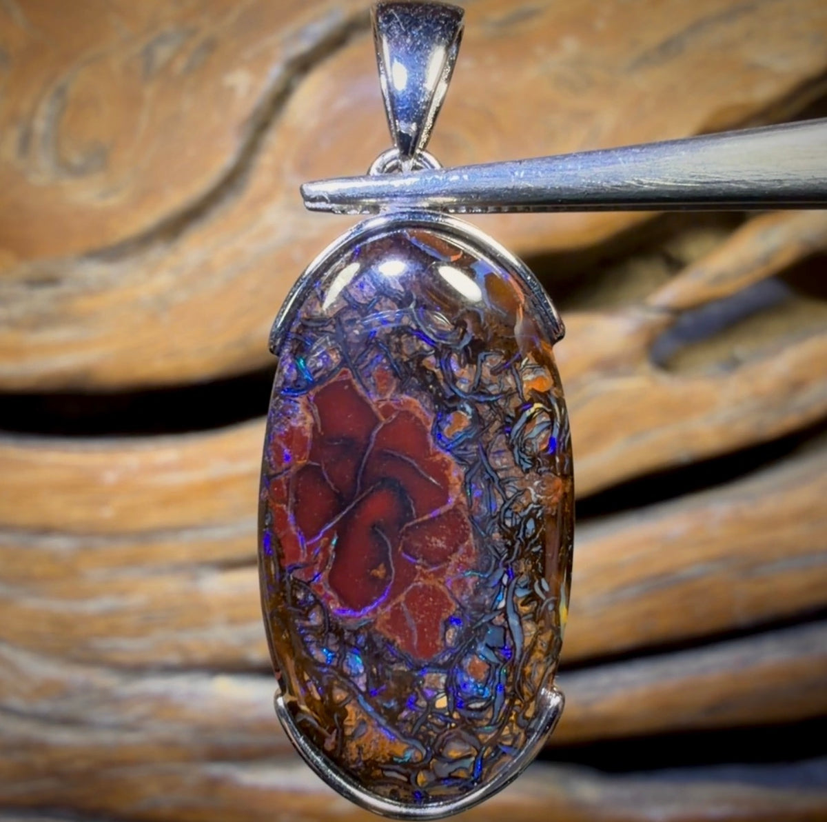 Sterling Silver - Solid Tribal Boulder Opal Pendant UNISEX