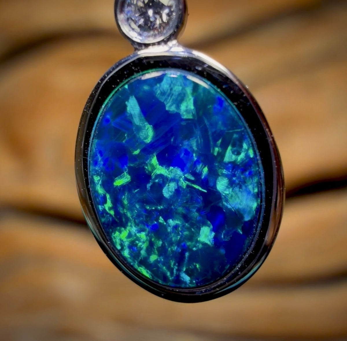 14k White Gold - Queensland Boulder Opal Doublet Pendant Diamond