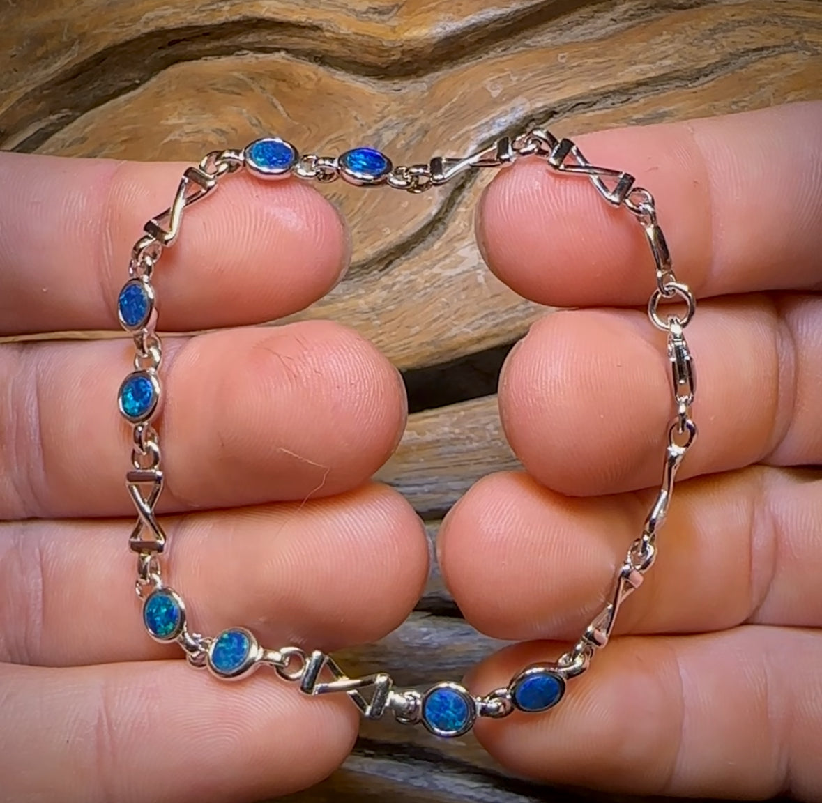 Sterling Silver - Australian Boulder Doublet Opal Bracelet