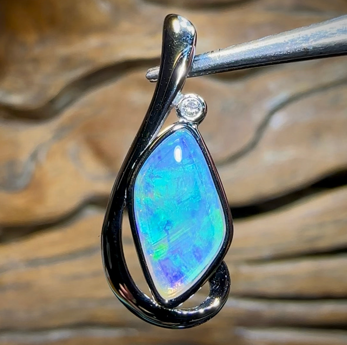 14k White Gold - Solid South Australian Crystal Opal Pendant - Opal Whisperers