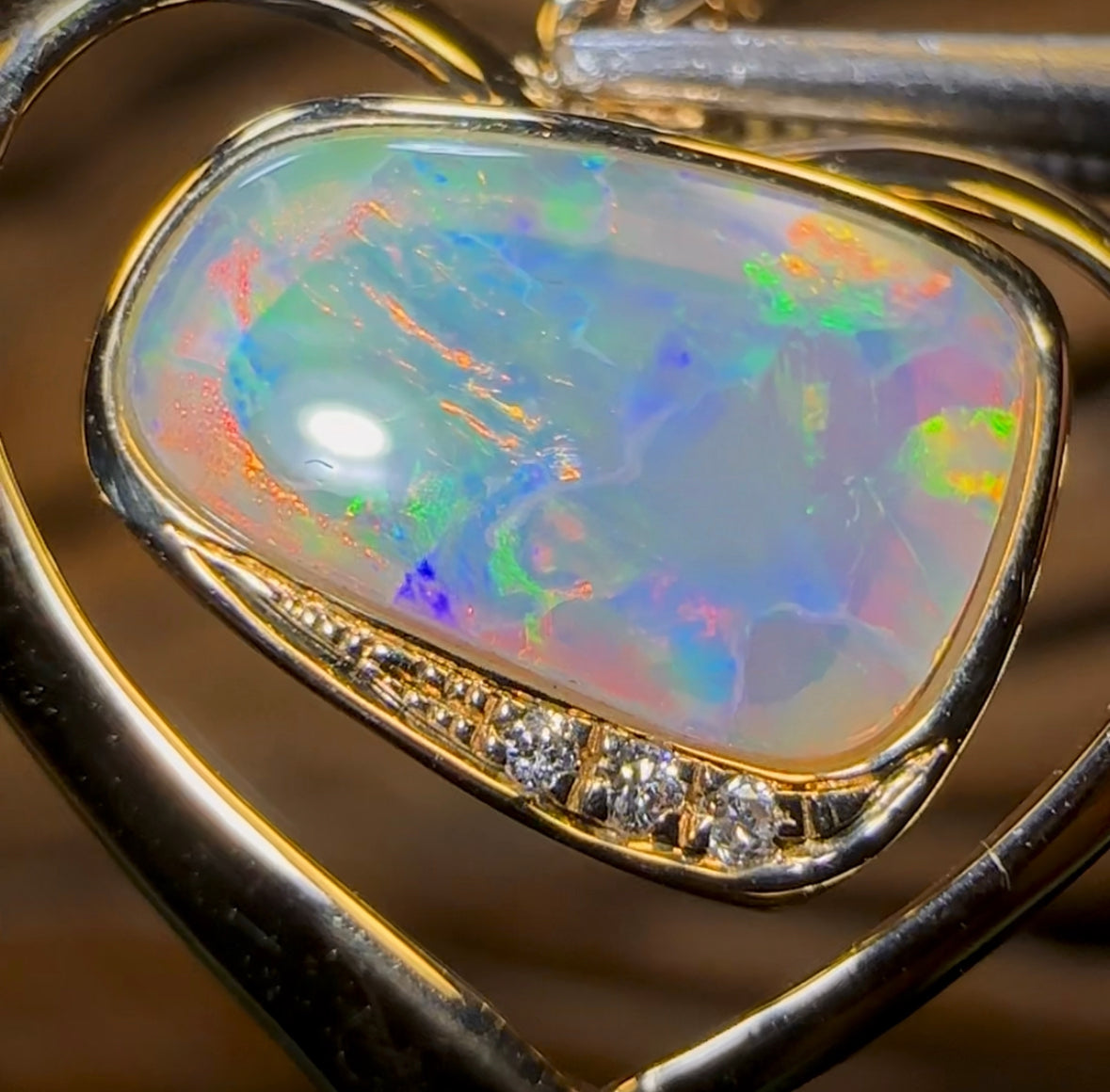 14k Gold - Solid South Australian Crystal Opal Pendant - Opal Whisperers