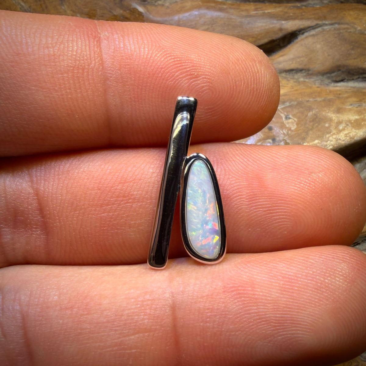 Sterling Silver - Solid South Australian White Opal Pendant