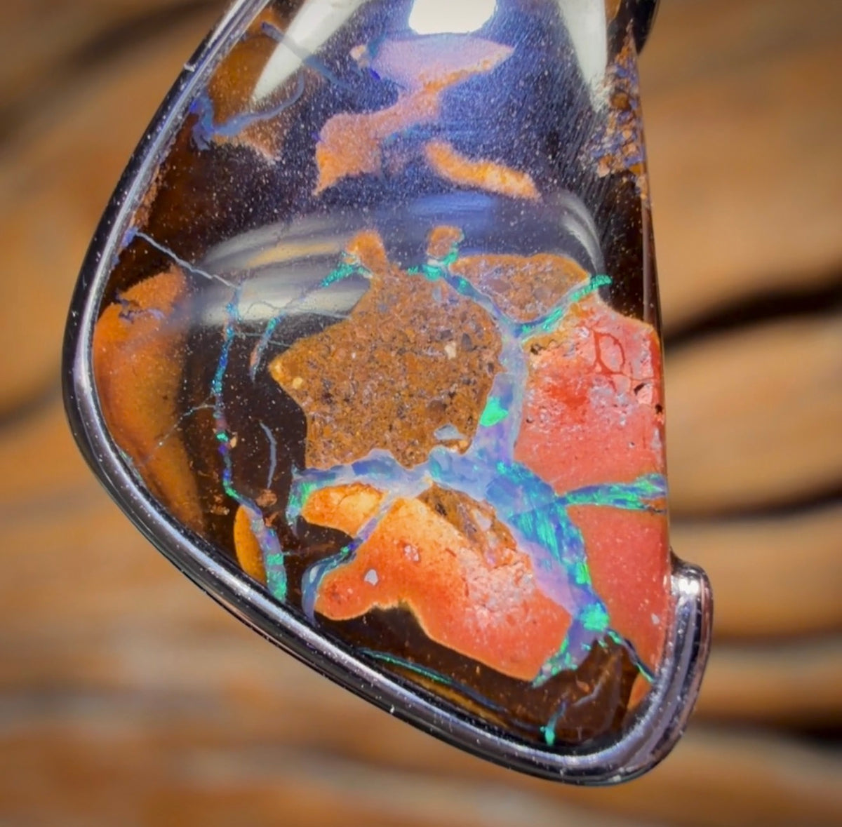 Sterling Silver - Solid Tribal Boulder Opal Pendant UNISEX