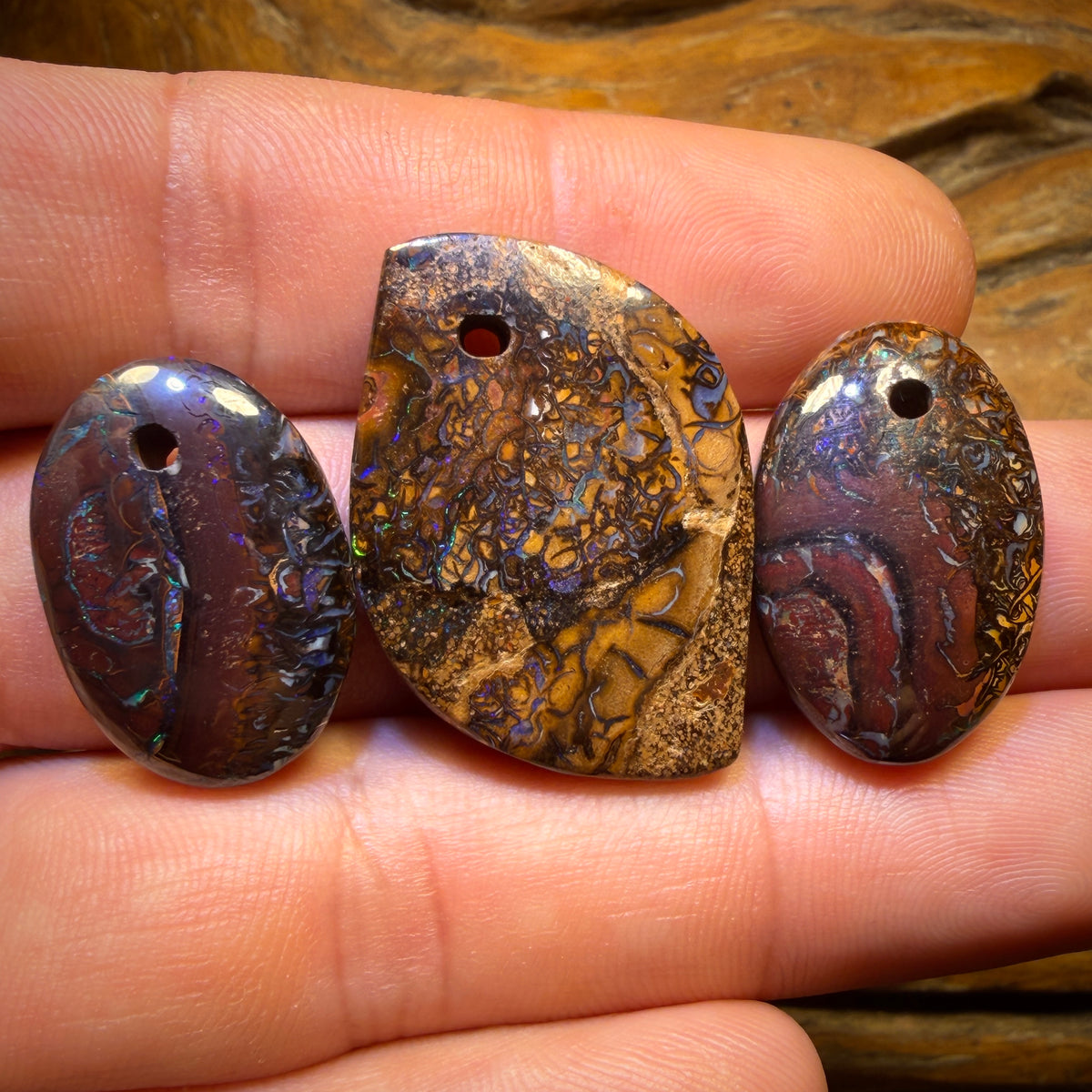 Bargain Card! 85.9cts - 3x Drilled Queensland Boulder Opals. BARGAIN Wholesale Parcel