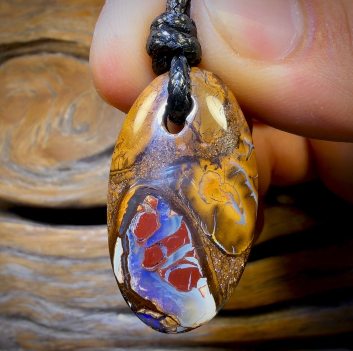 33 x 18mm - Drilled Boulder Opal Pendant w/ Eco Friendly Vegan Cord
