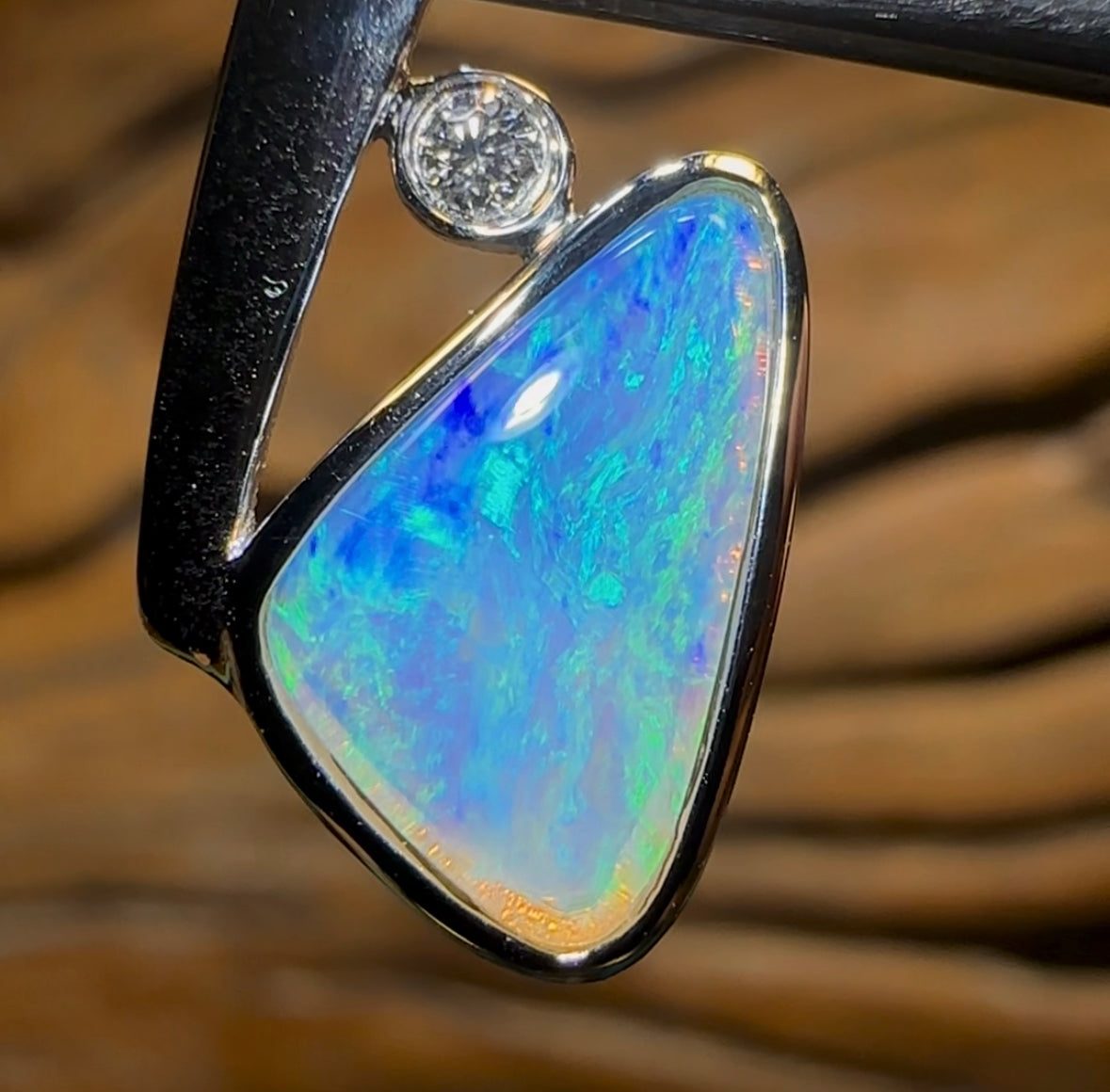 14k White Gold - Solid South Australian Crystal Opal Pendant - Opal Whisperers