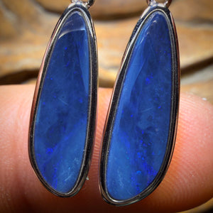 Bargain Card! Sterling Silver - Australian Boulder Opal Doublet Drop Stud Earrings