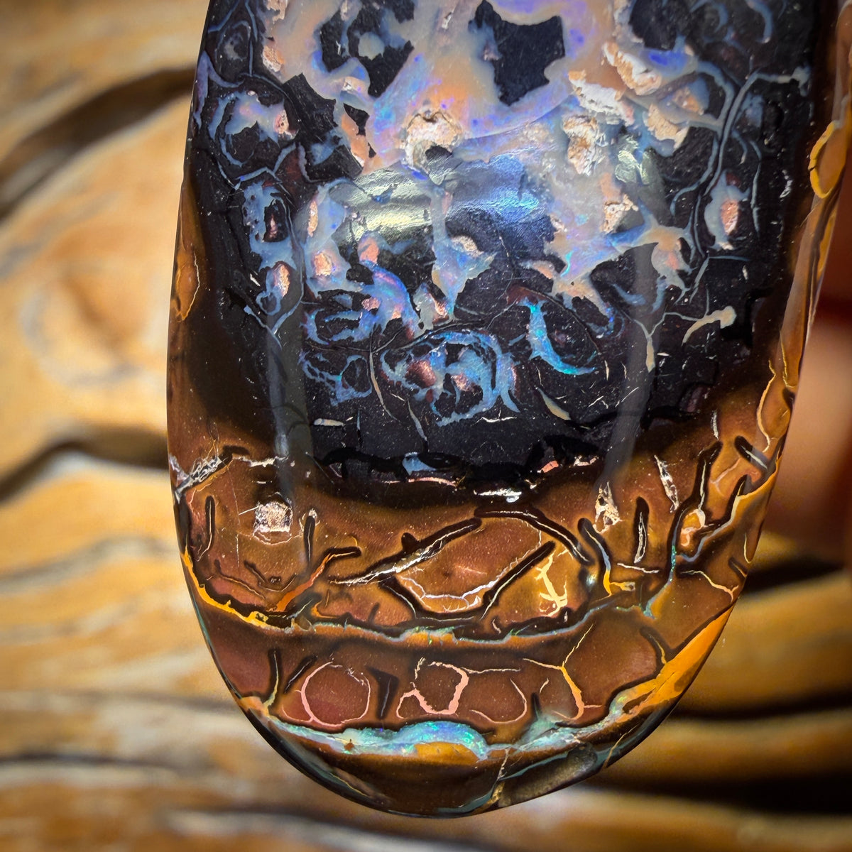 38 x 22mm - Spot the Picture Drilled Tribal Queensland Boulder Opal Necklace