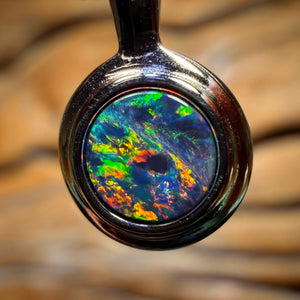 Sterling Silver - Queensland Boulder Opal Doublet Pendant. Top Multi Fire