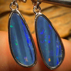 Sterling Silver - Australian Boulder Opal Doublet Drop Stud Earrings