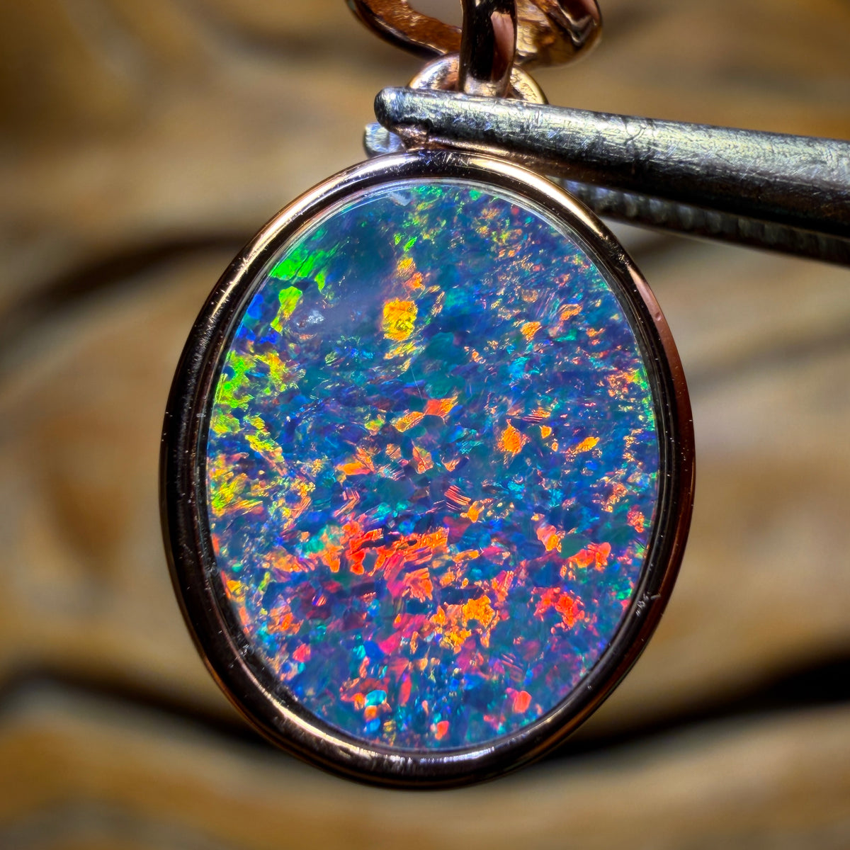 Sterling Silver Rose Gold Plated - Queensland Boulder Opal Doublet Pendant