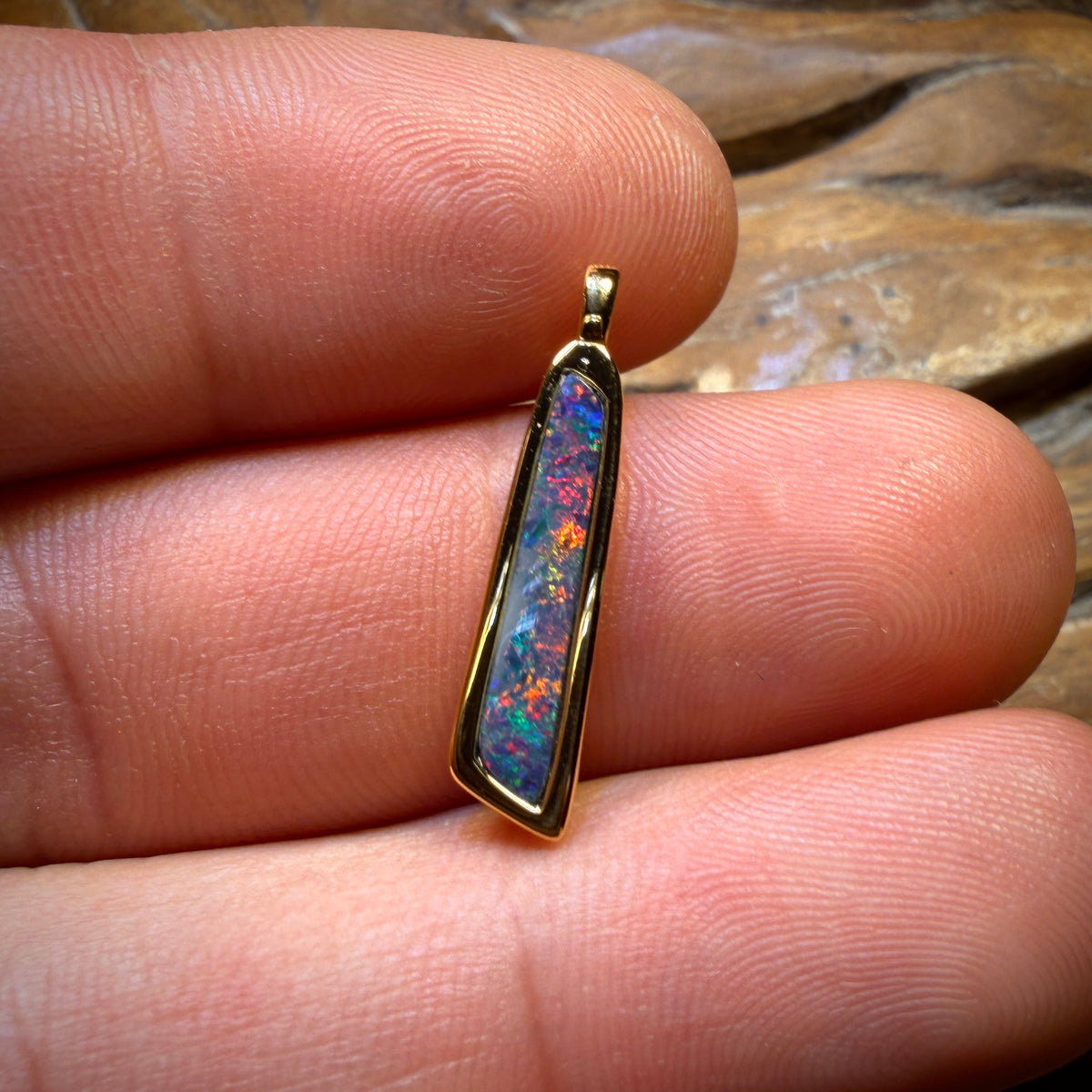 Sterling Silver Gold Plated - Queensland Boulder Opal Doublet Pendant Great Red