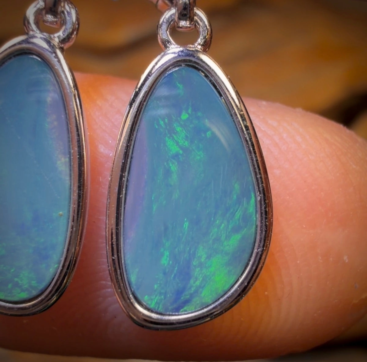 Sterling Silver - Australian Boulder Opal Doublet Drop Stud Earrings