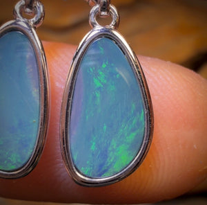 Sterling Silver - Australian Boulder Opal Doublet Drop Stud Earrings
