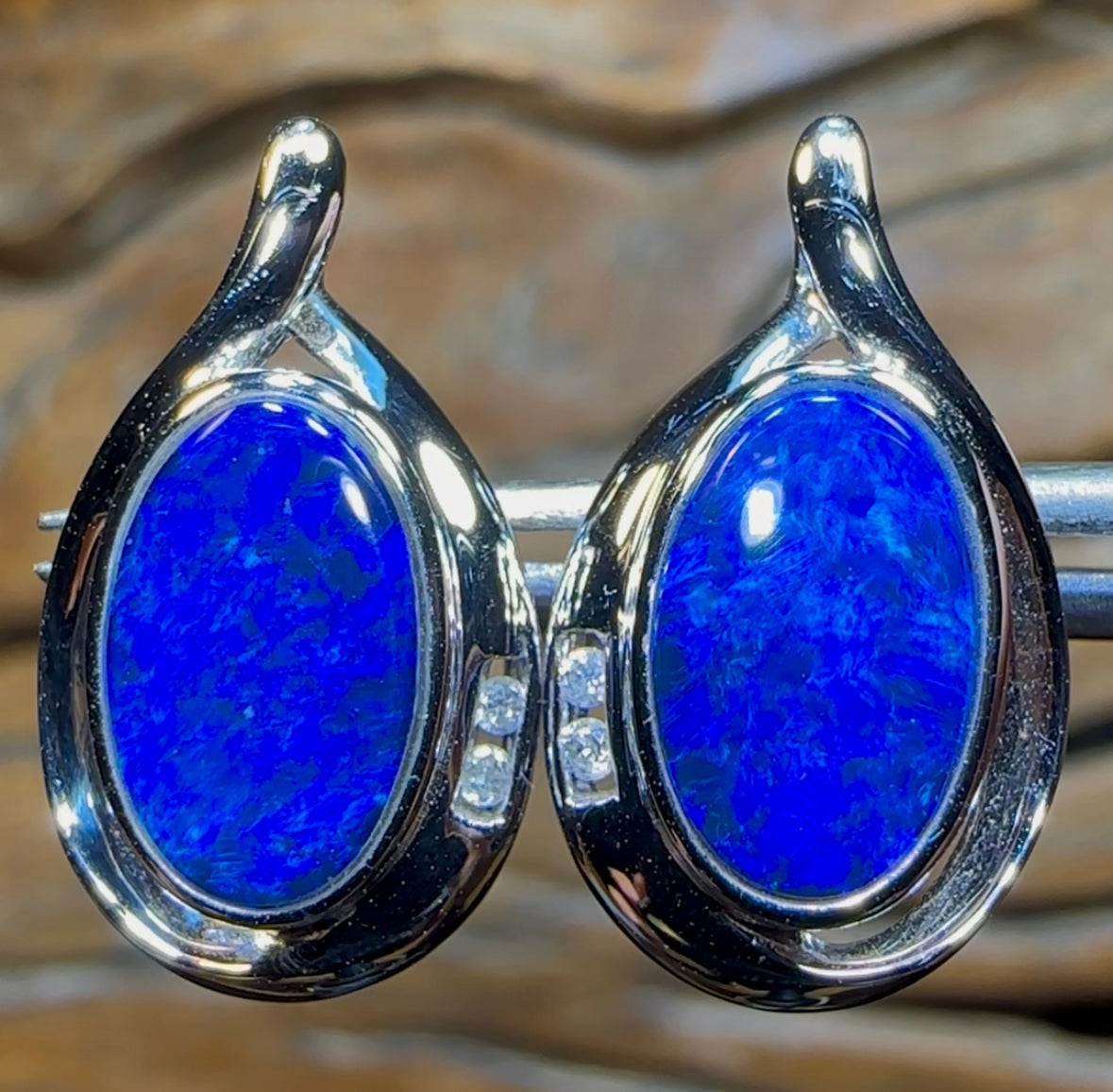 14k White Gold - Queensland Boulder Opal Doublet Earrings. Old Gold Price - Opal Whisperers