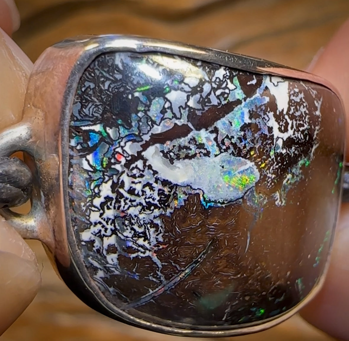 Unique -Solid Australian Boulder Opal Bracelet w/ leather