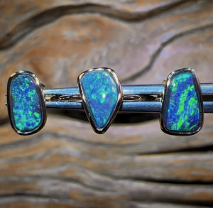 14k Gold - Solid Queensland Boulder Opal Ring and Earring Set