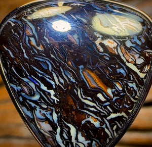 Black Tribal Daddy Sterling Silver - UNISEX Solid Tribal Boulder Opal Pendant