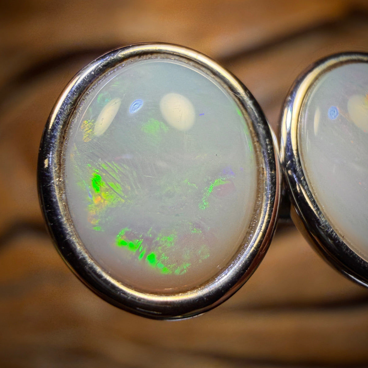 Sterling Silver - Large Solid South Australian White Opal Stud Earrings
