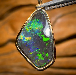 Electric 14k Gold - Solid Australian Boulder Opal Pendant
