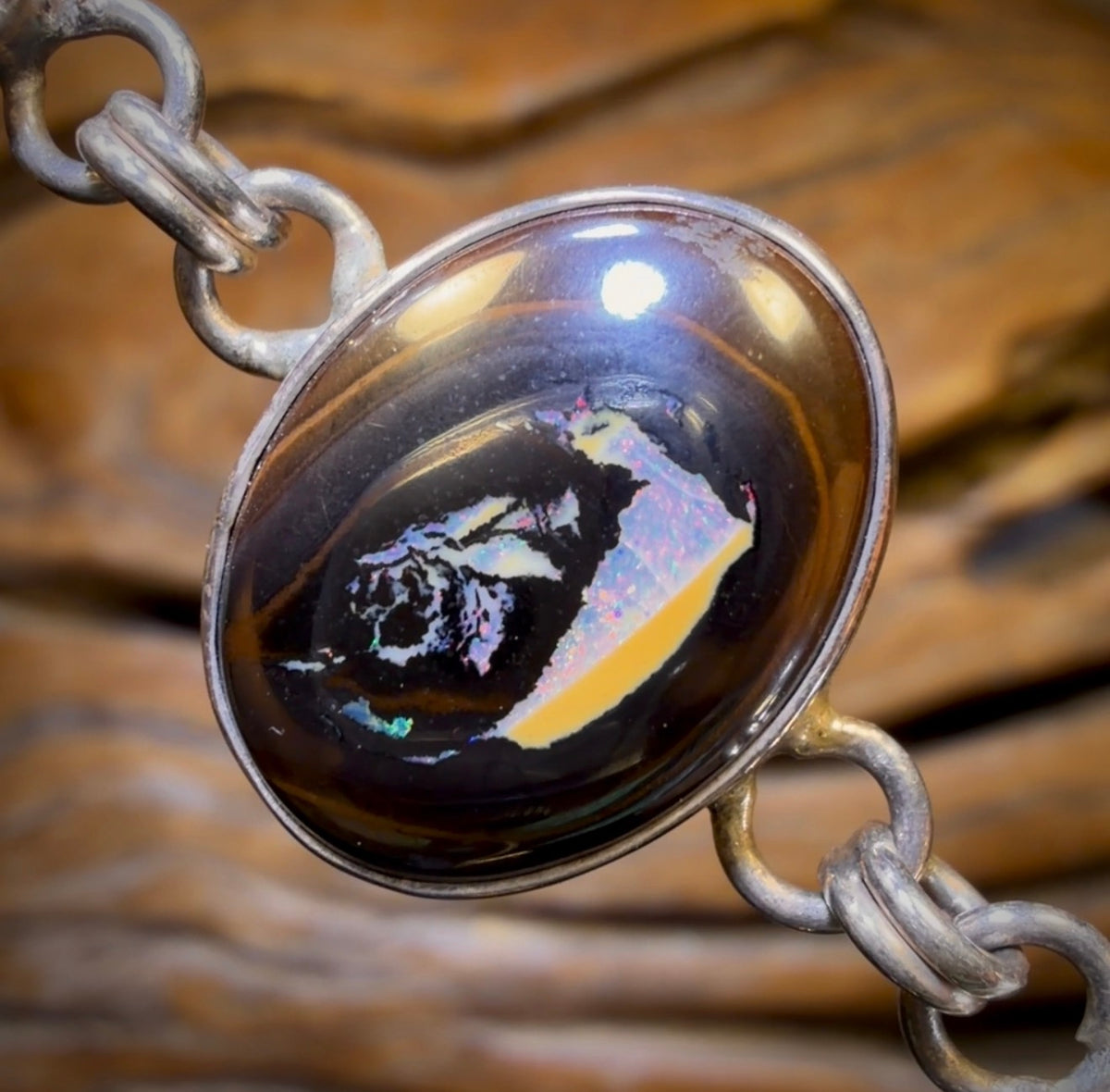 Sterling Silver -“Fob Style” Solid Australian Boulder Opal Bracelet One Only