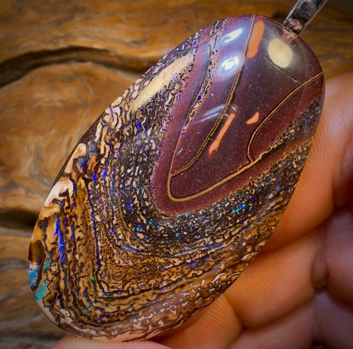 Solid Tribal Queensland Boulder Opal Pendant