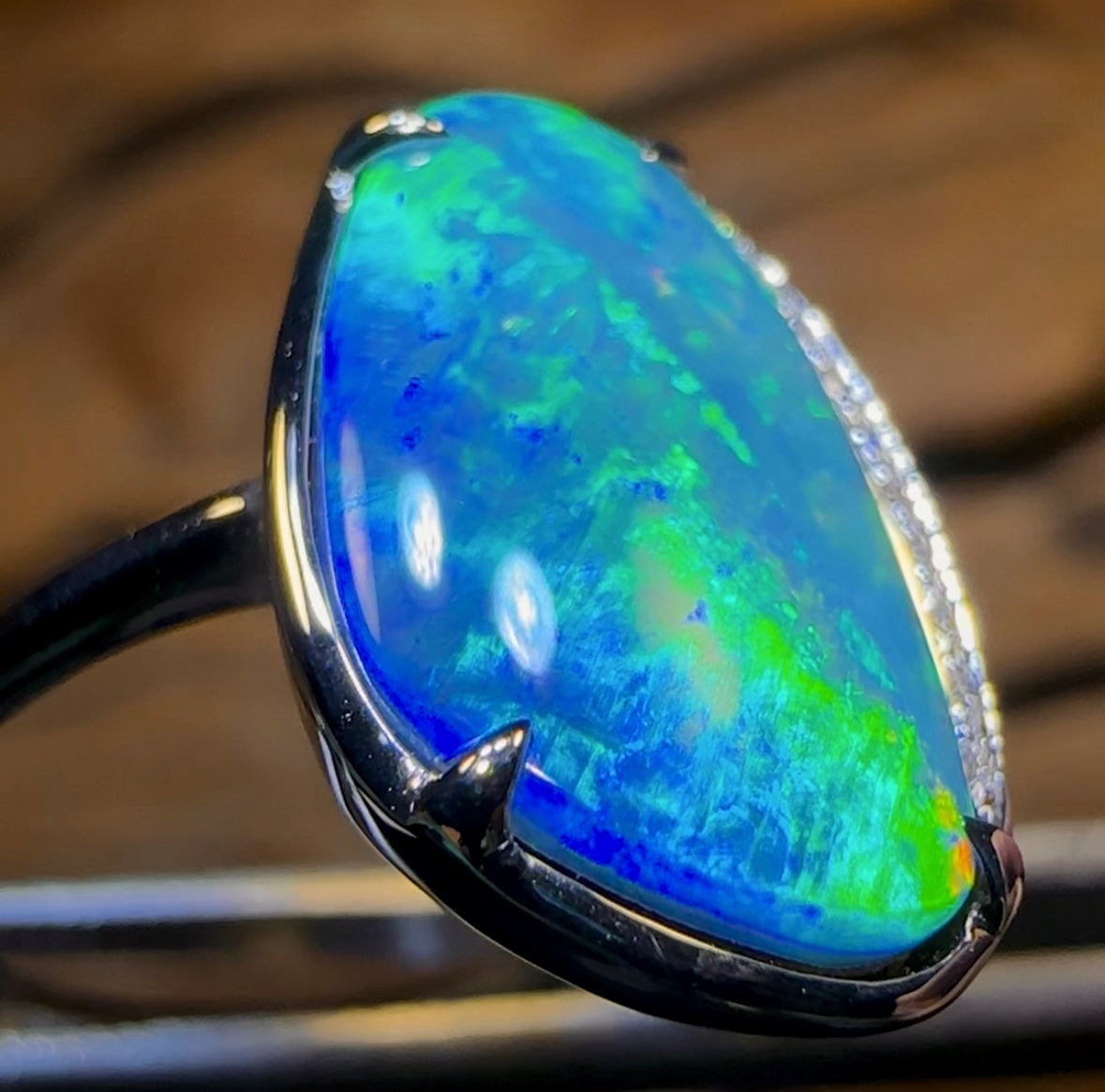 14k White Gold - Queensland Boulder Opal Doublet Ring - Opal Whisperers